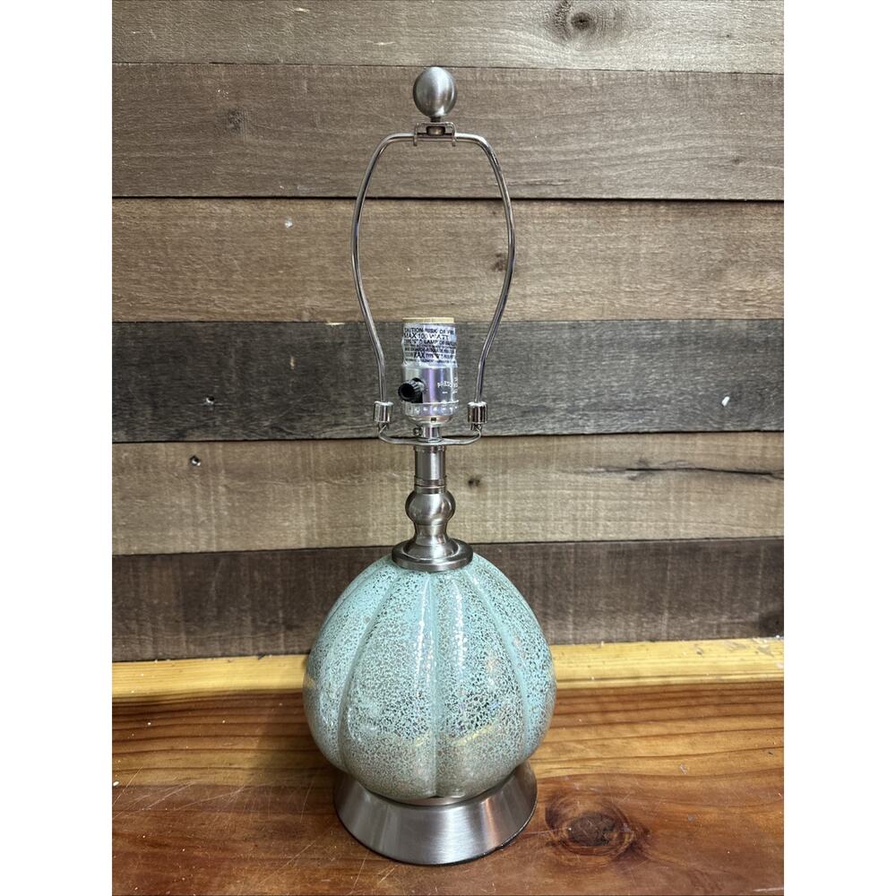 Seafoam Green And Silver Speckled Glass Lamp 17” Tall